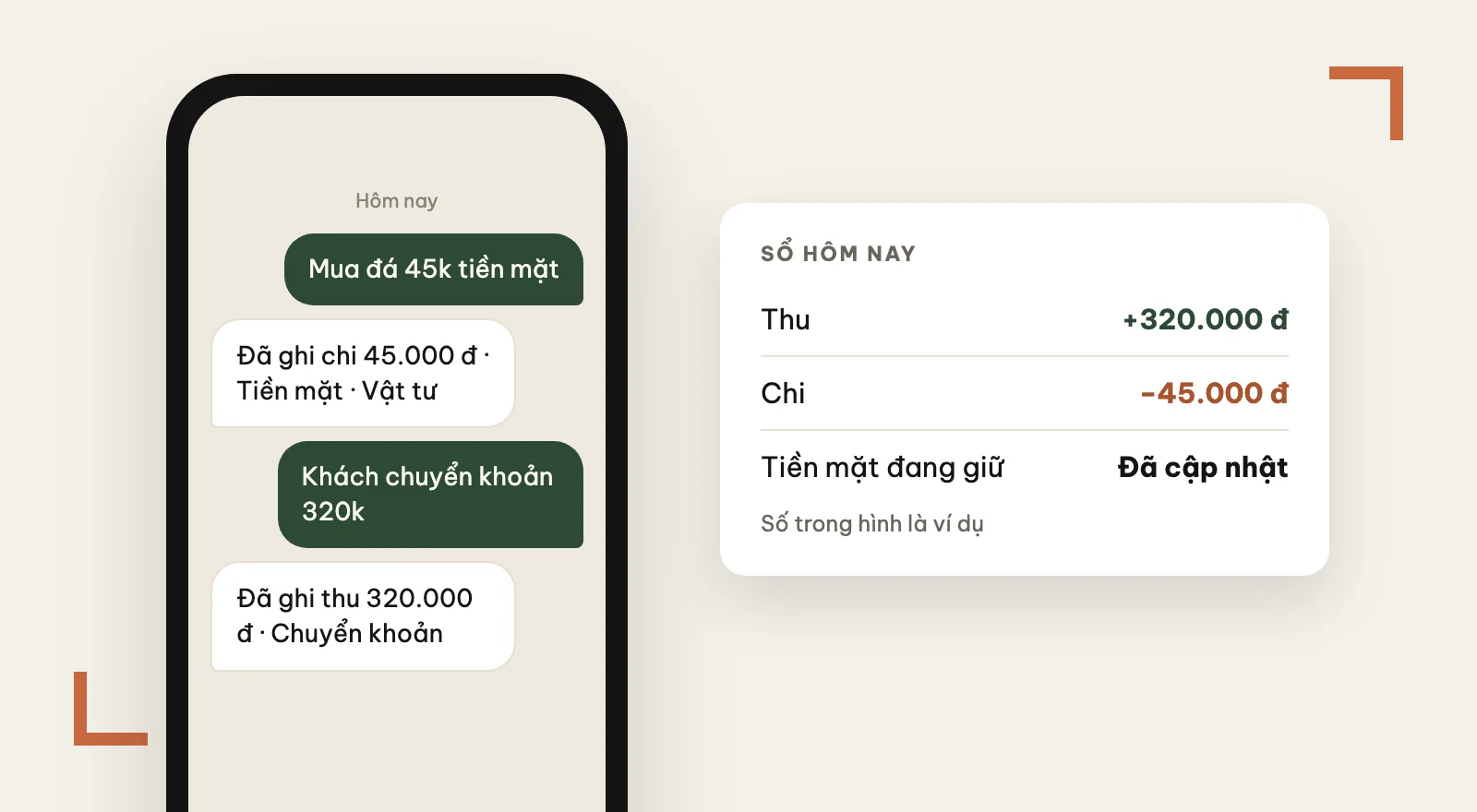 Minh hoạ sổ thu chi qua tin nhắn
